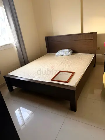 Brown wooden double bed king size with mattress - used 6 months