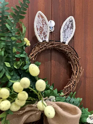 Rustic handmade Easter wreath with bunny ears