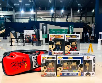 Signed manny pacquiao Funko and boxing gloves + jollibee Funko