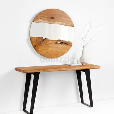 crate and barrel Round live-edge wood wall mirror