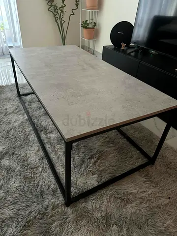 Modern coffe table - Grey faux marble top, black metal frame