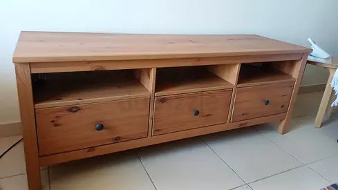 Solid Wood TV Console - 3 Drawers  Open Shelves