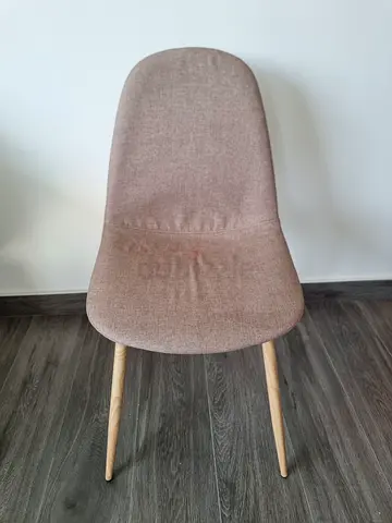 Beige linen dining chair with light wooden legs.  6 chairs