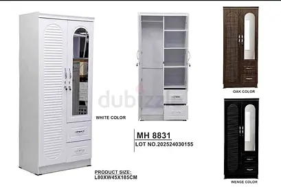 2-Door Wardrobe  Mirror White(L80 x W45 x H185 cm)