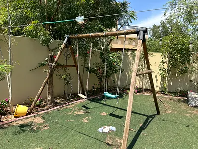 Used wooden garden swing set — 2 swings