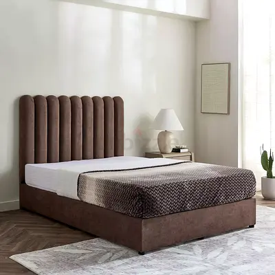 Curved vertical chennal headboard twin velvet bed