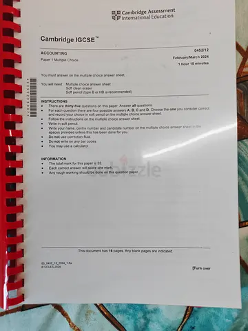 IGCSE Multiple choice accounting past paper