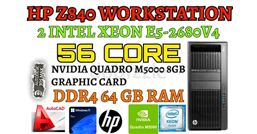 56 CORE HP Z840 WORKSTATION-DUAL Intel Xeon E5-2680V4-NVIDIA M5000 8GB GRAPHIC-64GB DDR4 RAM