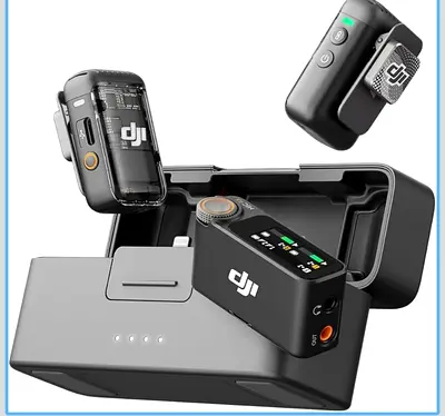 DJI Mic 2 (2 TX + 1 RX + Charging Case), Wireless Microphone, Intelligent Noise Cancelling, 32-bit F