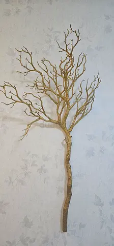 Large golden glittered decorative faux branch for wall or vase