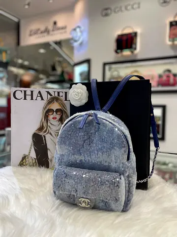 Chanel Blue Sequin Waterfall Backpack (Authentic/New)