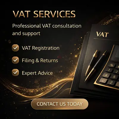 We provide complete VAT services including registration, filing, bookkeeping, and tax consultancy.
