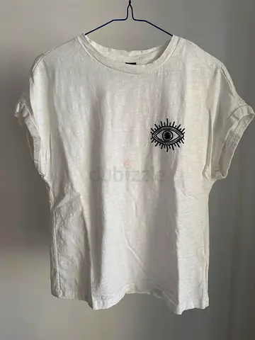 Women XS T-shirt - SHEIN Poéselle 100% Cotton White with Emrboidery