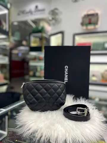 Chanel Black Quilted Lambskin Waist Belt Bag (Authentic New)
