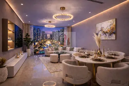 Live in comfort and calm in a furnished 3-bedroom apartment with an open lagoon view in a full community in Ajman