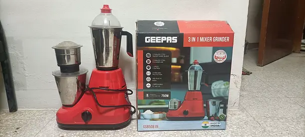 Geepas 3-in-1 Mixer Grinder 750W (Red) - Complete Set with 3 Jars