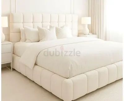 New 200*200 cream upholstered tufted bed frame with padded headboard
