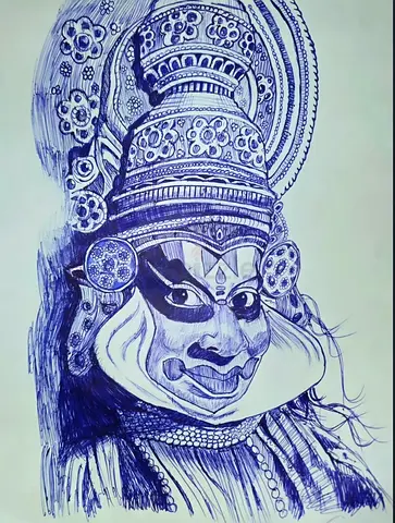 Handmade ballpoint pen drawing — Kathakkali a traditional dancer from Kerala culture