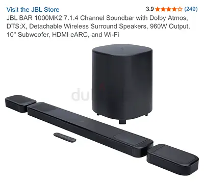 JBL BAR 1000MK2 7.1.4 Channel Soundbar with Wireless Surround Speakers
