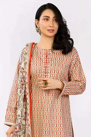 Brand new Beige  Red Printed Kurta Set with Matching Dupatta