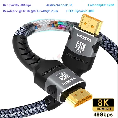 8K HDMI 2.1 Braided Cable (48Gbps) - New