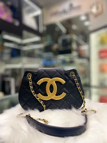 Chanel Black Giant CC Chain Compartment Messenger Bag Quilted Lambskin Small (Authentic/PreOwned)