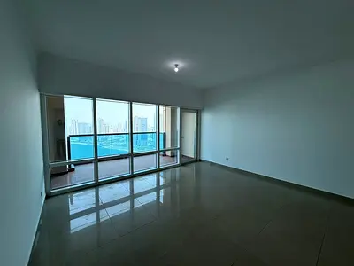 3BR + living, sea view at Al Mamzar Corniche, 2 balconies, master, maid, storage, wardrobes, 2 parking, free AC, gym, pool, sauna, jacuzzi.