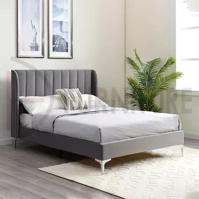 Rolled wings double gray linen bed