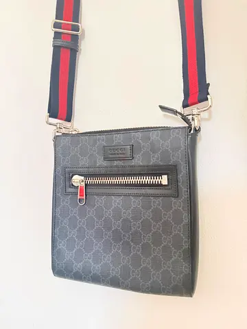 Gucci GG Supreme small crossbody bag with red-blue web strap Original
