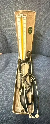 My manual mercury sphygmomanometer (blood pressure monitor) with bulb  case