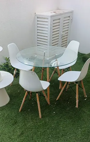 Stylish Round Glass Dining Table Set with Chairs