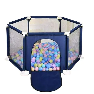 My navy hexagonal baby playpen with ball pit