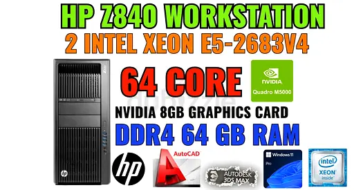 64 CORE HP Z840 WORKSTATION-DUAL Intel Xeon E5-2683V4-8GB GRAPHIC-64GB DDR4 RAM-512GB SSD+1TB HDD