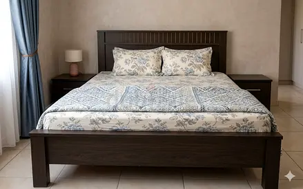 Elegant Wooden Bed with Matching Nightstands