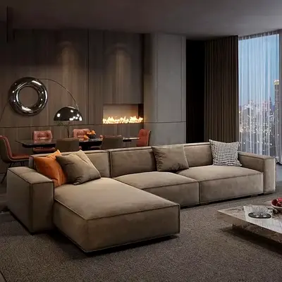 Light brown velvet 6 seater sectional sofa