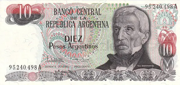 ARGENTINA 10 PESOS BANKNOTE 1984