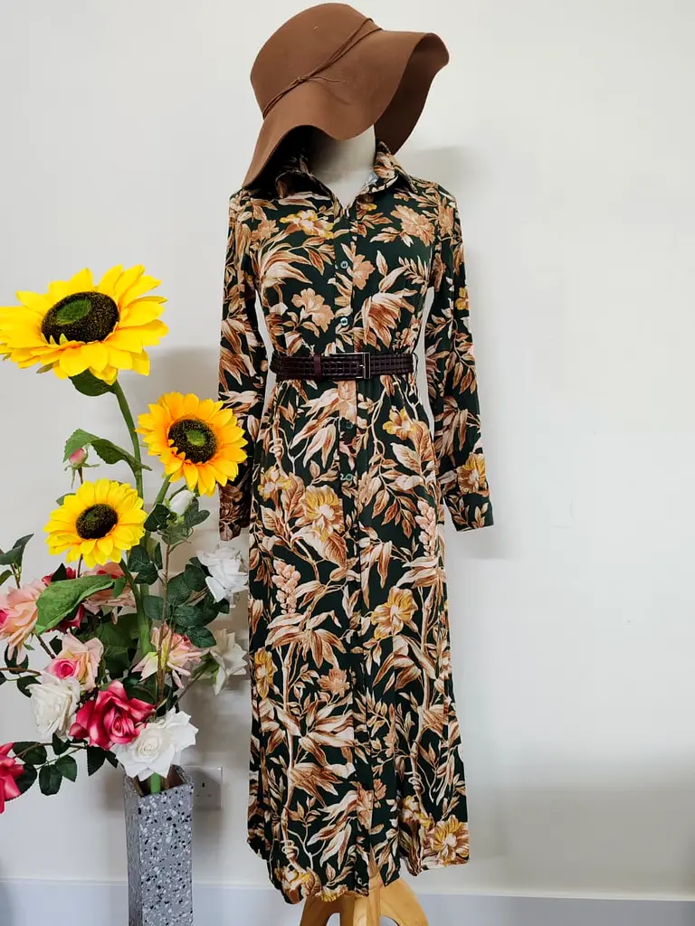 la femme green prom dress Irene Puff Sleeve Cotton Dress-Ivory Green Spot main image 0
