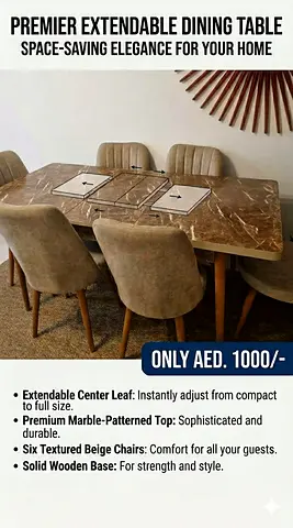 Premier Extendable Dining Table with Six Beige Chairs