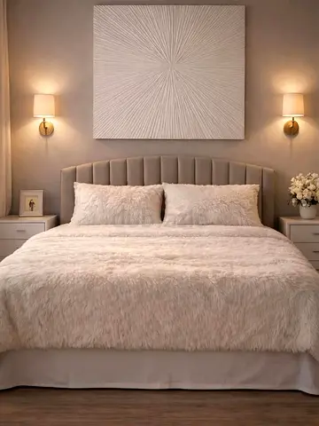 Cozy faux-fur bedspread with upholstered headboard (Queen)