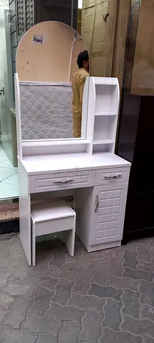 Modern White Dressing Table with Mirror and Storage