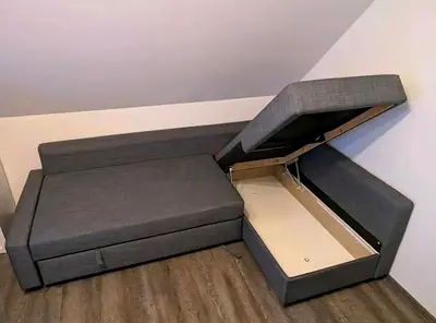 Grey L-shaped Sofa Bed with Storage (Corner Chaise)