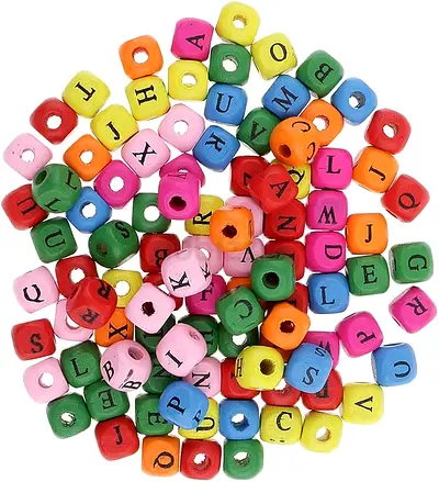 BRAND NEW. 2H BEADS PER PACK. 12 PACKS Colorful Wooden Letter Beads for Crafting