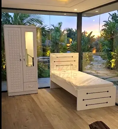 Brand New wood Bed with mattress and wood cabinet 2door Available