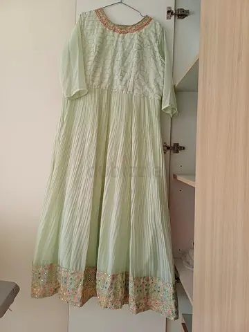 Light green embroidered pleated Anarkali dress - gently used