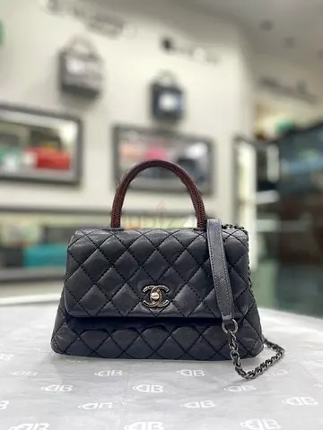 Chanel Grey/Burgundy Caviar Leather and Lizard Medium Coco Top Handle Bag (Authentic/PreOwned)