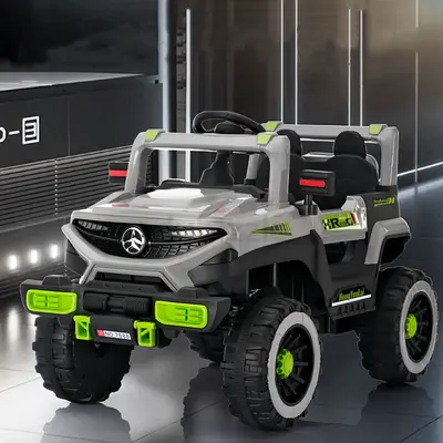 Electric Racing Drift Toy Car Off-Road Vehicle (Gray w Green) (1X12V-4.5AH,2MOTOR)