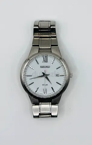 Seiko Solar Mens White Dial Stainless Steel Band Watch