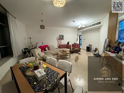 Luxury furnished 2BR apartment: 2 master rooms, large private hall, sea-view balcony, central AC, gym, mosque, garden, prime location