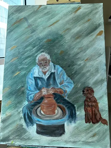 Wall paint Painting of a Potter with Dog