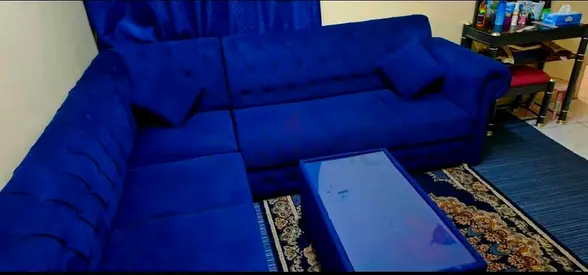 Stylish Blue Sofa Set with Coffee Table